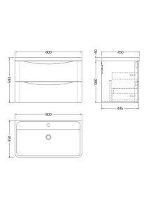 Wall Hung 2 Drawer Vanity Basin Unit with Polymarble Basin, 800mm - Satin White