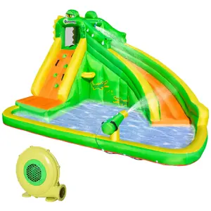 Outsunny 5 in 1 Kids Bouncy Castle Large Crocodile Style Inflatable House Slide Basket Water Pool Gun Climbing Wall