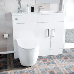 Nes Home James 1000mm Freestanding White Slimline Vanity Basin & WC Unit & BTW Toilet