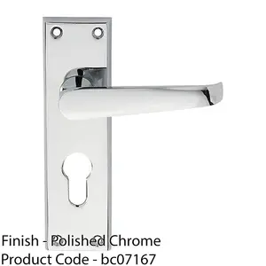 Straight Victorian Latch & EURO Lock Door Handle Polished Chrome Lever Backplate