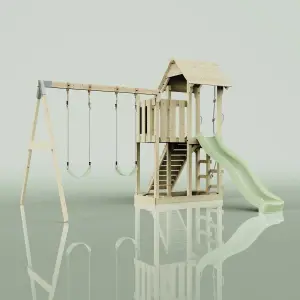 PolarPlay Balcony Tower Kids Wooden Climbing Frame with Swing and Slide - Swing Elof Sage