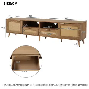 Modern Rattan and Oak Wood TV Stand TV Cabinet Console Table with Storage and Drawers Living Room Furniture