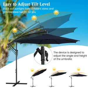 Costway 3 m Patio Solar-Lighted 112 LED Cantilever Offset Umbrella W/ Crank Tilt