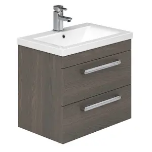 Novela 515mm Wall Hung Vanity Unit in Dark Wood with Ceramic Basin