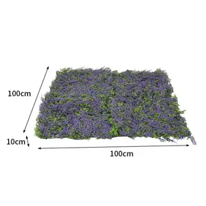 Purple Flowers Grass Plant Wall Panel Artificial Hedge Wall Decor H 10 cm