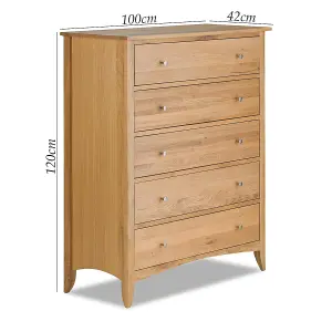 Edward Hopper Oak 5 Drawer Chest of Drawers