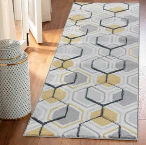 Valencia Modern Hexagon Design Carved Area Rugs Grey 60x220 cm