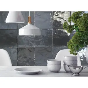 Shades Charcoal Rustic Hand-Made Distressed Look 132mm x 132mm Ceramic Wall Tiles (Pack of 57 w/ Coverage of 1m2)