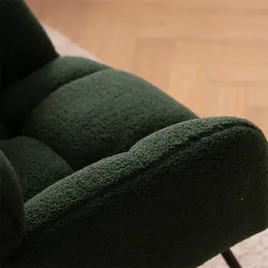 Mid Century Modern Teddy Fabric Tufted Upholstered Rocking Chair Padded Seat For Living Room Bedroom,Dark Green 