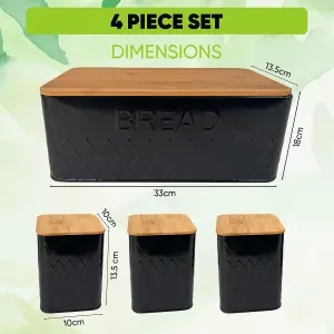 MantraRaj 4PCS Kitchen Bread Bin And Canister Set With Bamboo Lid Kitchen Storage Tea Coffee Sugar Container