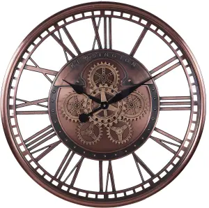 Wadan 70cm Copper Roman Mechanical Moving Gears Wall Clock Clear Numbers Easy to Read Battery Operated Analogue Wall Clock