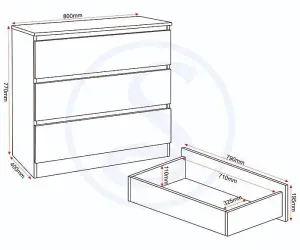 Malvern 3 Drawer Chest Grey Recessed Handles Metal Runners