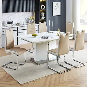 Furniture in Fashion Belmonte White Dining Table Large 8 Petra Taupe White Chairs