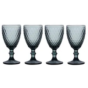 Set of 4 Vintage Luxury Blue Embossed Diamond Drinking Wine Glass Wine Goblets 270ml