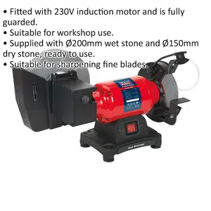 Powerful 150mm Bench Grinder with 200mm Wet Stone and 250W Induction Motor for Precision Blade Sharpening