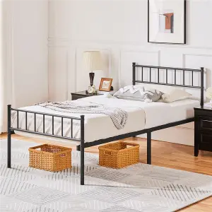 Yaheetech Black 3ft Single Metal Bed Frame with Slatted Headboard and Footboard