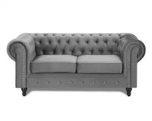 Chesterfield Pleat Velvet Fabric 2 Seater Sofa, Grey Velvet