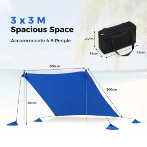 Costway 3 x 3 M Camping Beach Canopy Tent Large Outdoor Sunshade w/ 2 Poles