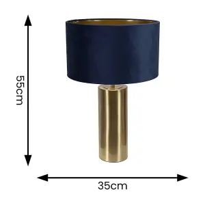 ValueLights Lexy Gold Touch Table Lamp with Navy Blue Velvet with Gold Inner Lamp Shade