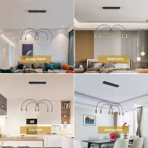 Garwarm Dimmable LED Black Gold Pendant Light with 6 Spotlights, Modern Geometric LED Chandelier Hanging Pendant Light