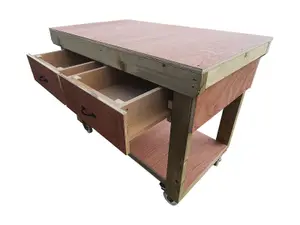 Wooden Eucalyptus hardwood top workbench, tool cabinet with drawers (V.1) (H-90cm, D-70cm, L-150cm) with wheels