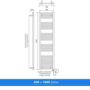 400x1600mm Straight Chrome Heated Towel Warmer Ladder Rail Radiator