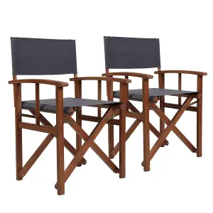 Charles Bentley FSC Wooden Pair of Folding Directors Chairs Grey Pop-Up Garden