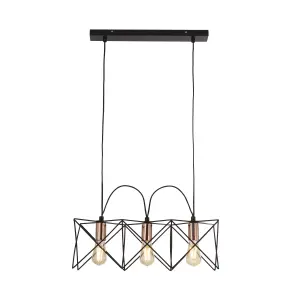 Lighting Collection Houston Matt Black and Shiny Copper 3Lt Frame Pendant