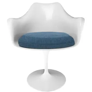 White Tulip Armchair with Velveteen Navy Cushion