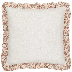 Seventy Three Linen Filigree Printed Ruffle Feather Rich Cushion, 50 x 50cm