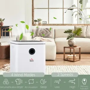 HOMCOM 10L/Day 2.5L WiFi Smart Dehumidifier, Portable Quiet Air Dehumidifier