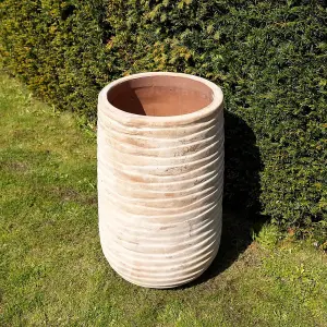 Primrose Tall Round Ribbed Terracotta Planter In Antique Cream 59cm