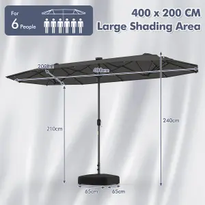 Costway 4M Outdoor Double Sided Parasol Twin Large Patio Umbrella w/ Lights & Base