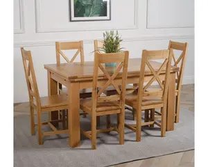 Richmond 140cm - 220cm Oak Extending Dining Table and 6 Chairs Dining Set with Berkeley Chairs