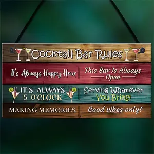 Red Ocean Cocktail Bar Rules Novelty Sign For Home Bar - Hanging Garden Cocktail Bar Accessories - Funny Cocktail Signs