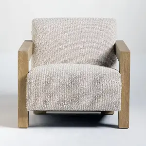 Seville Armchair Cream Boucle Upholstered Fabric Seat Solid Block Accent Frame