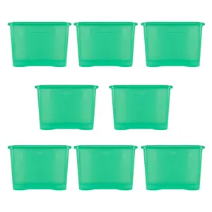 Wham Crystal 8 x 80L Plastic Storage Boxes with Lids. Large Size, Strong. Made in the UK Tint Leprechaun Green