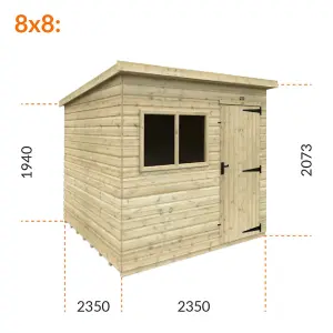 8ft x 8ft (2350mm x 2350mm) Horsforth Elite Pressure Treated Shiplap Pent Shed with 2 Windows