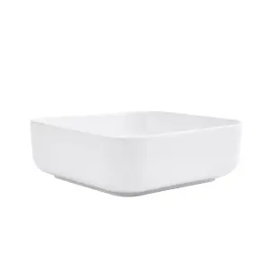 Square Rounded Corners White Ceramic Countertop Basin Bathroom Sink W 390 mm