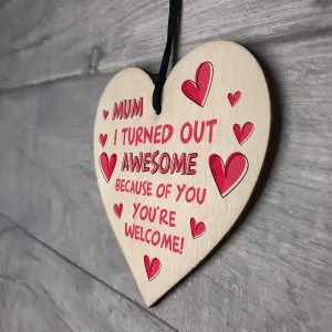 Red Ocean Funny Hilarious Mothers Day Birthday Gift For Mum From Daughter Son Wooden Heart With Funny Message For Mum