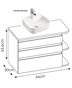 Countertop Vanity Sink Unit with Basin Wall Bathroom Drawer Cabinet 940mm White Gloss Oak Finish Plat