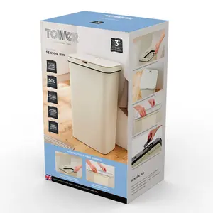 Tower T838005 Sensor Bin with Retainer Ring, Battery-Operated, 50L Cream