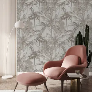 Sublime Patterned Neutral Jungle Embossed Wallpaper