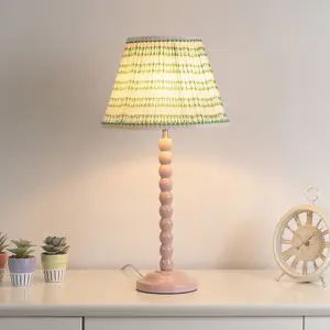 ValueLights Riza Small Pink Aztec Gathered Fabric Pleated Tapered Lampshade Easy Fit Light Shade - LED Bulb Included