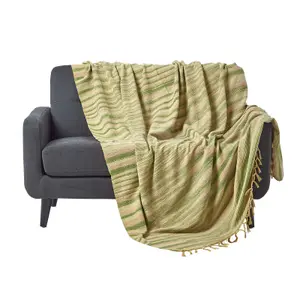 Homescapes Bed Sofa Throw Cotton Chenille Tie Dye Green, 220 x 240 cm