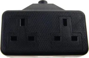 Rewireable High Impact Rubberised 2 Gang Extension Trailing Socket 13A Black