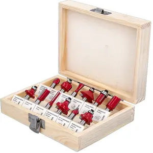 Wellcut WC-RB12 12 Piece 1/4" TCT Router Cutter Starter Bit Set in Wooden Case