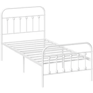 HOMCOM 3ft Metal Single Platform Bed Frame w/ Underbed Storage Headboard White