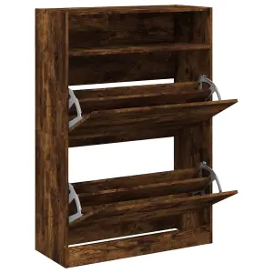 Berkfield Shoe Cabinet with 2 Flip-Drawers Smoked Oak 80x34x116 cm