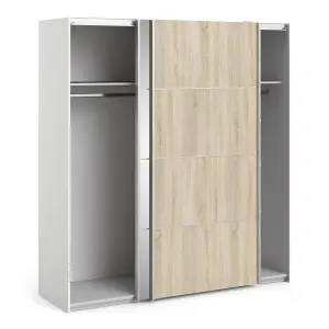 Verona Sliding Wardrobe 180cm in White with Oak and Mirror Doors with 2 Shelves